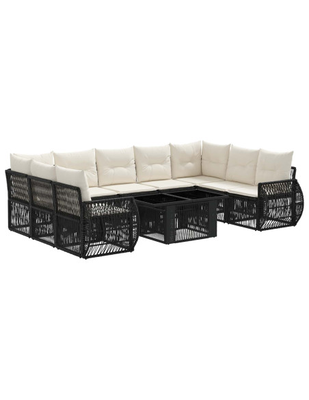 Set Divano da Giardino 10 pz Nero e Bianco Crema polyrattan