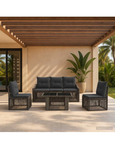 Set Divano da Giardino 6 pz Grigio e Grigio Scuro polyrattan
