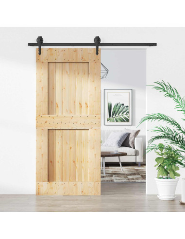 Porta scorrevole Naturale e Nero 90 x 210 cm