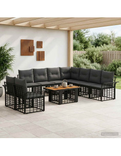 Set Divano da Giardino 10 pz Nero e Grigio scuro polyrattan