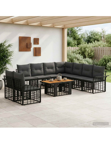 Set Divano da Giardino 10 pz Nero e Grigio scuro polyrattan