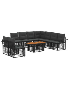 Set Divano da Giardino 10 pz Nero e Grigio scuro polyrattan 2