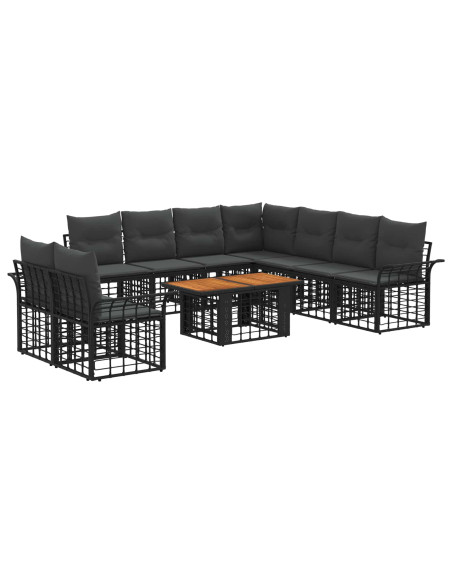 Set Divano da Giardino 10 pz Nero e Grigio scuro polyrattan