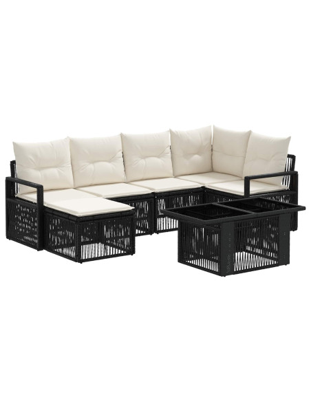 Set Divano da Giardino 7 pz Nero e Bianco Crema polyrattan