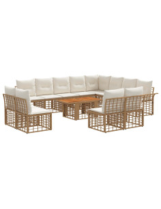 Set Divano da Giardino 13 pz Naturale e Bianco Crema polyrattan 2