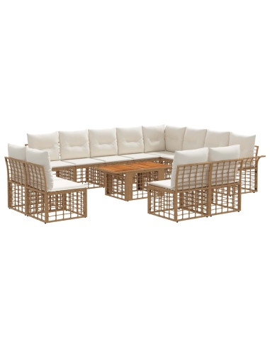 Set Divano da Giardino 13 pz Naturale e Bianco Crema polyrattan