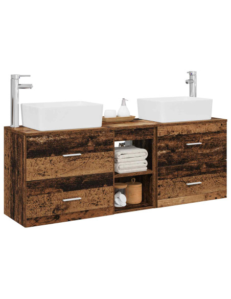 Set di Armadi da Bagno 3 pz Legno antico 53 x 34,5 x 63 cm