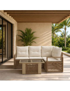 Set Divano da Giardino 5 pz Beige e Bianco Crema polyrattan
