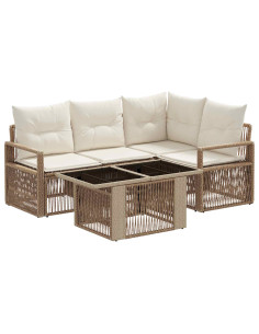 Set Divano da Giardino 5 pz Beige e Bianco Crema polyrattan 2