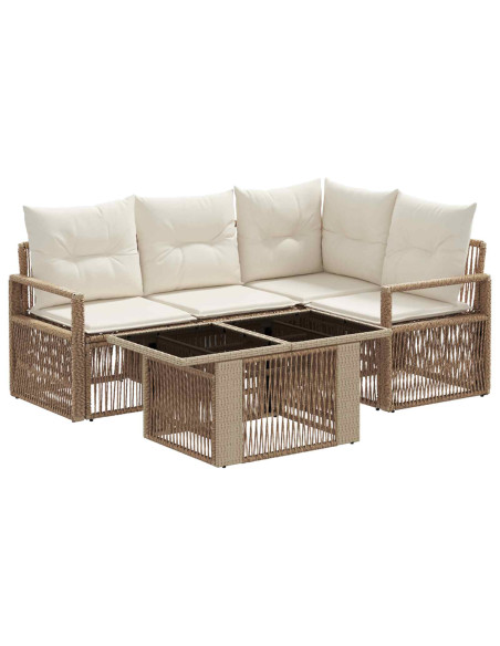 Set Divano da Giardino 5 pz Beige e Bianco Crema polyrattan