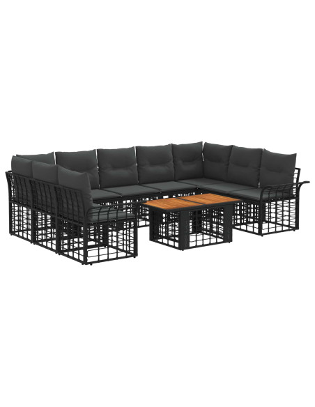 Set Divano da Giardino 10 pz Nero e Grigio scuro polyrattan
