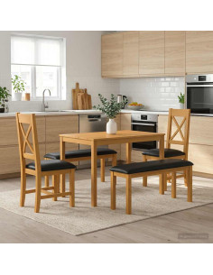 Set da pranzo 5 pz Nero Legno di Quercia Massello