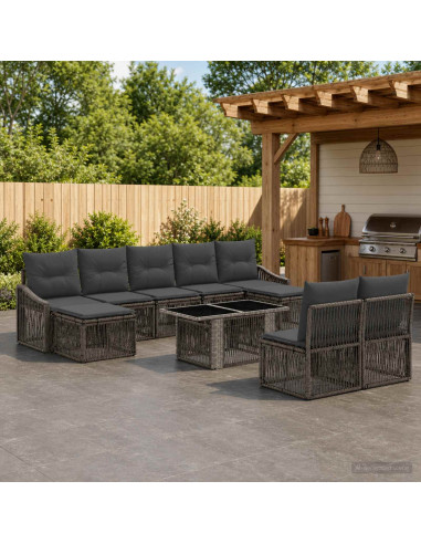 Set Divano da Giardino 10 pz Grigio e Grigio Scuro polyrattan