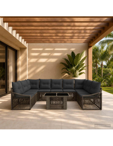 Set Divano da Giardino 10 pz Grigio e Grigio Scuro polyrattan