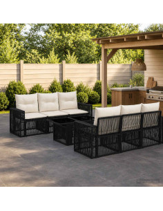 Set Divano da Giardino 7 pz Nero e Bianco Crema polyrattan