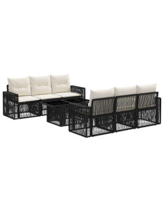 Set Divano da Giardino 7 pz Nero e Bianco Crema polyrattan 2