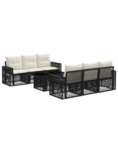 Set Divano da Giardino 7 pz Nero e Bianco Crema polyrattan