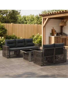 Set Divano da Giardino 6 pz Grigio e Grigio Scuro polyrattan