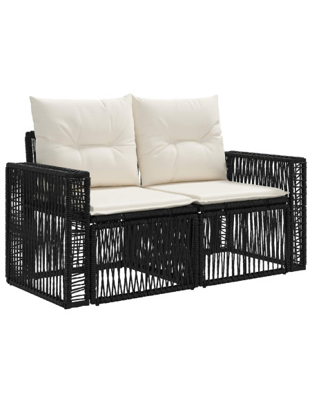 Set Divano da Giardino 7 pz Nero e Bianco Crema polyrattan