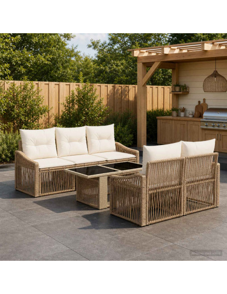 Set Divano da Giardino 6 pz Beige e Bianco Crema polyrattan