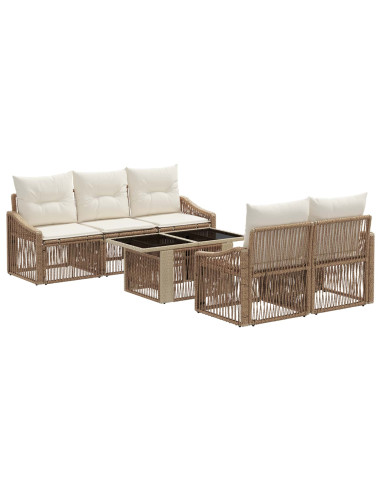Set Divano da Giardino 6 pz Beige e Bianco Crema polyrattan