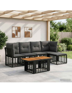 Set Divano da Giardino 6 pz Nero e Grigio scuro polyrattan