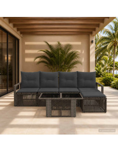 Set Divano da Giardino 6 pz Grigio e Grigio Scuro polyrattan