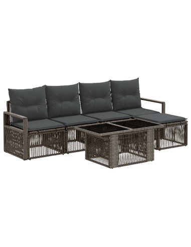 Set Divano da Giardino 6 pz Grigio e Grigio Scuro polyrattan