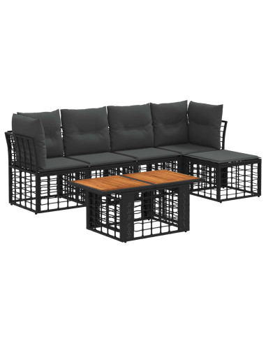 Set Divano da Giardino 6 pz Nero e Grigio scuro polyrattan