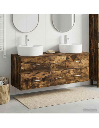 Set di mobili per il bagno 3 pz Rovere Fumo 49,5 x 44,5 x 65 cm