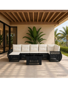 Set Divano da Giardino 8 pz Nero e Bianco Crema polyrattan
