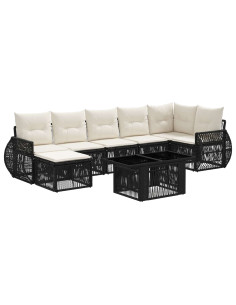 Set Divano da Giardino 8 pz Nero e Bianco Crema polyrattan 2