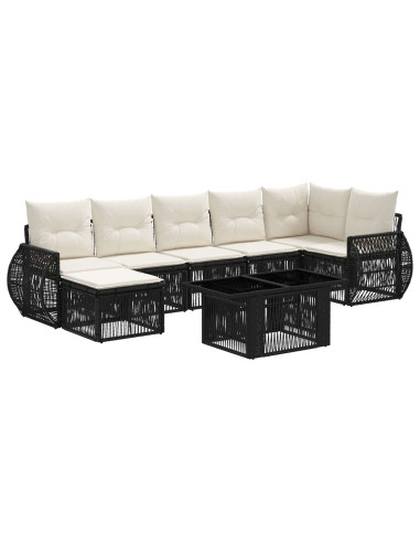 Set Divano da Giardino 8 pz Nero e Bianco Crema polyrattan