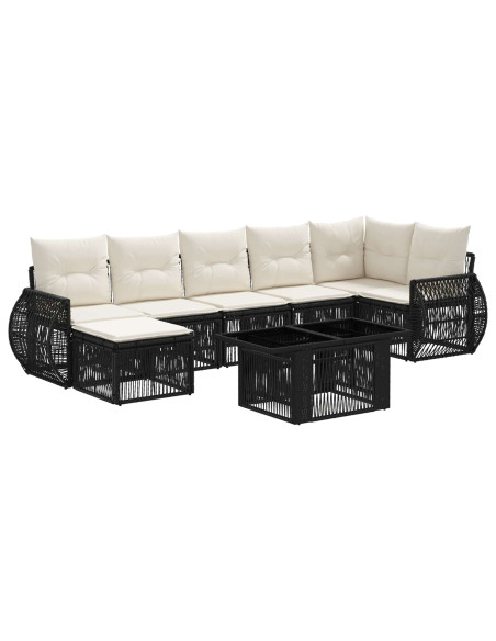 Set Divano da Giardino 8 pz Nero e Bianco Crema polyrattan