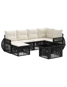 Set Divano da Giardino 7 pz Nero e Bianco Crema polyrattan 2