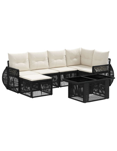 Set Divano da Giardino 7 pz Nero e Bianco Crema polyrattan