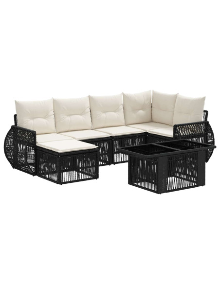 Set Divano da Giardino 7 pz Nero e Bianco Crema polyrattan