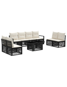 Set Divano da Giardino 9 pz Nero e Bianco Crema polyrattan 2