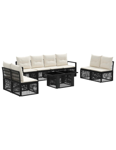 Set Divano da Giardino 9 pz Nero e Bianco Crema polyrattan