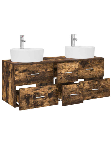 Set di mobili per il bagno 3 pz Rovere Fumo 49,5 x 44,5 x 65 cm