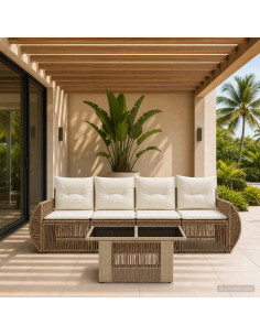 Set Divano da Giardino 5 pz Beige e Bianco Crema polyrattan
