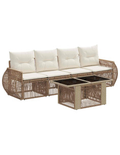 Set Divano da Giardino 5 pz Beige e Bianco Crema polyrattan 2