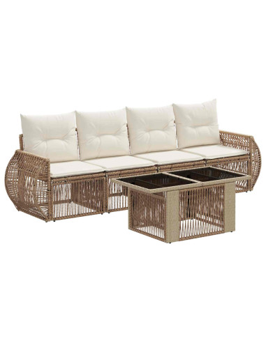 Set Divano da Giardino 5 pz Beige e Bianco Crema polyrattan