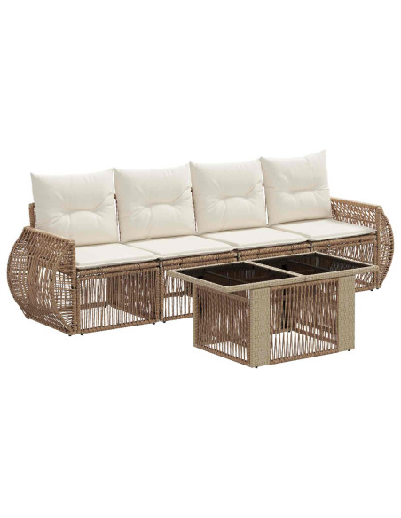 Set Divano da Giardino 5 pz Beige e Bianco Crema polyrattan