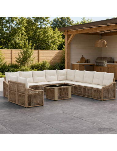 Set Divano da Giardino 12 pz Beige e Bianco Crema polyrattan