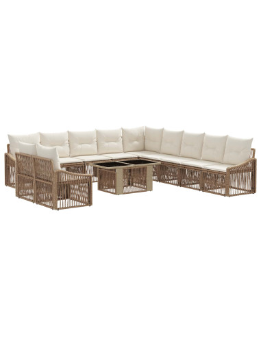 Set Divano da Giardino 12 pz Beige e Bianco Crema polyrattan