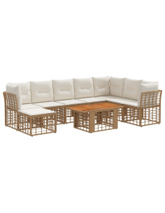 Set Divano da Giardino 9 pz Naturale e Bianco Crema polyrattan 2