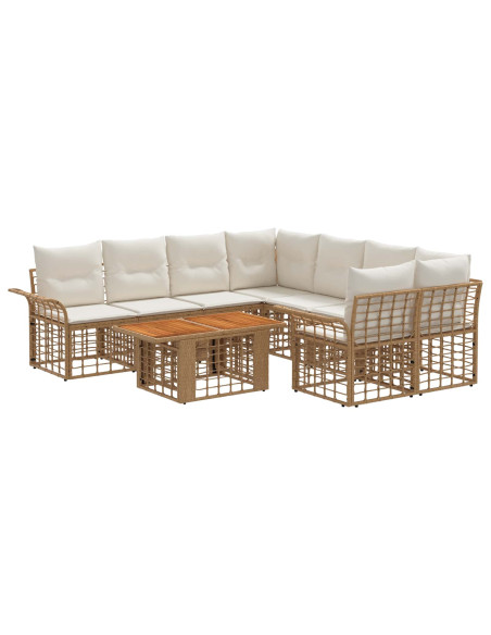 Set Divano da Giardino 9 pz Naturale e Bianco Crema polyrattan