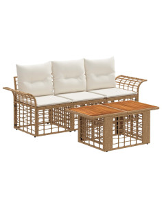 Set Divano da Giardino 4 pz Naturale e Bianco Crema polyrattan 2