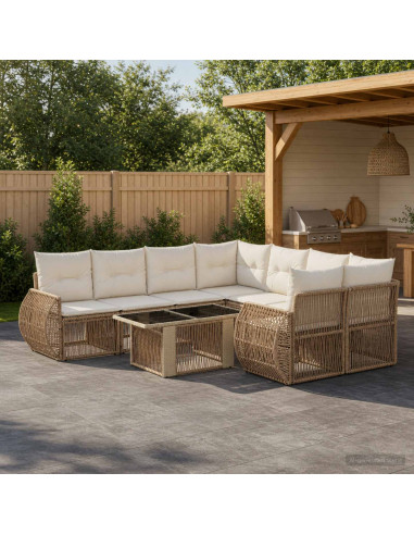 Set Divano da Giardino 9 pz Beige e Bianco Crema polyrattan